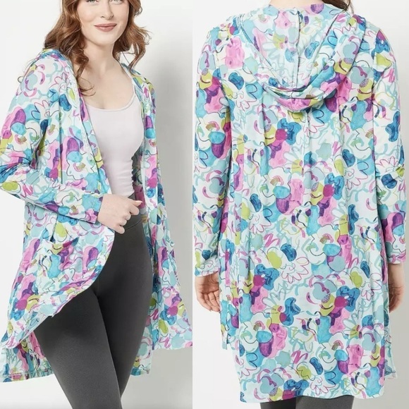 LOGO By Lori Goldstein Beach To Street Sheer Mesh Hooded Cardigan Coverup Sz M - Picture 1 of 7